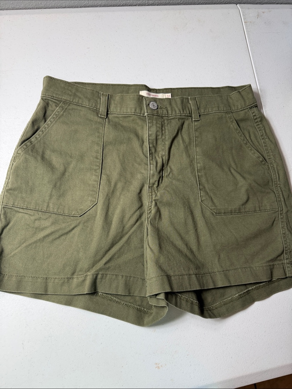 Women’s Olive Utility Cargo Shorts with Front Patch Pockets